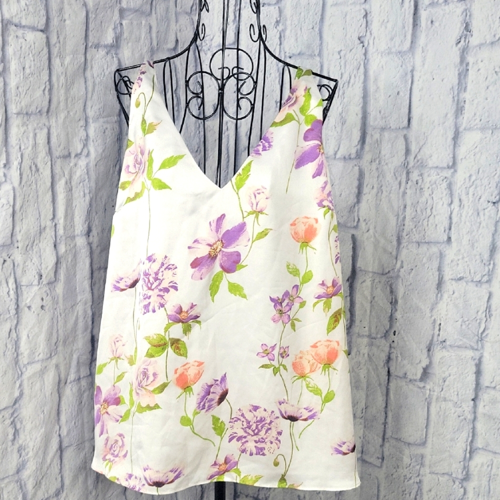 Biltmore Floral Cami Tank‎ Top Size XL Adjustable Straps Lined